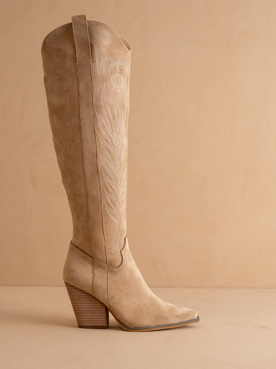 The Bronco Almond | Knee High Cowboy Western Boots