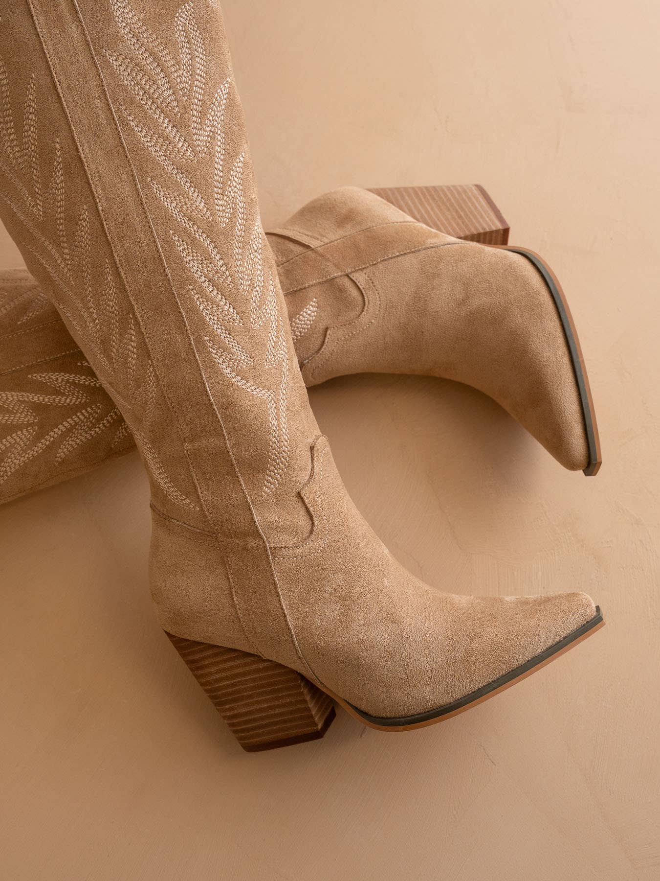 The Bronco Almond | Knee High Cowboy Western Boots