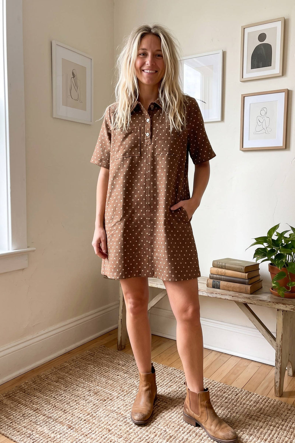 Polka Dot Denim Shirt Dress