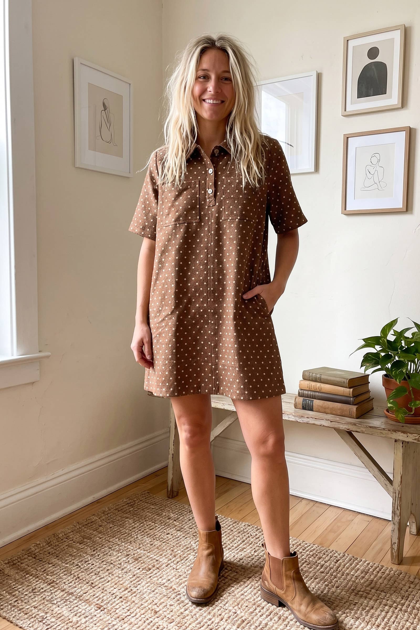 Polka Dot Denim Shirt Dress