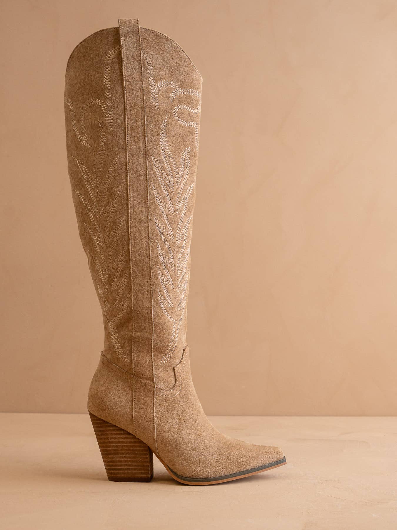 The Bronco Almond | Knee High Cowboy Western Boots