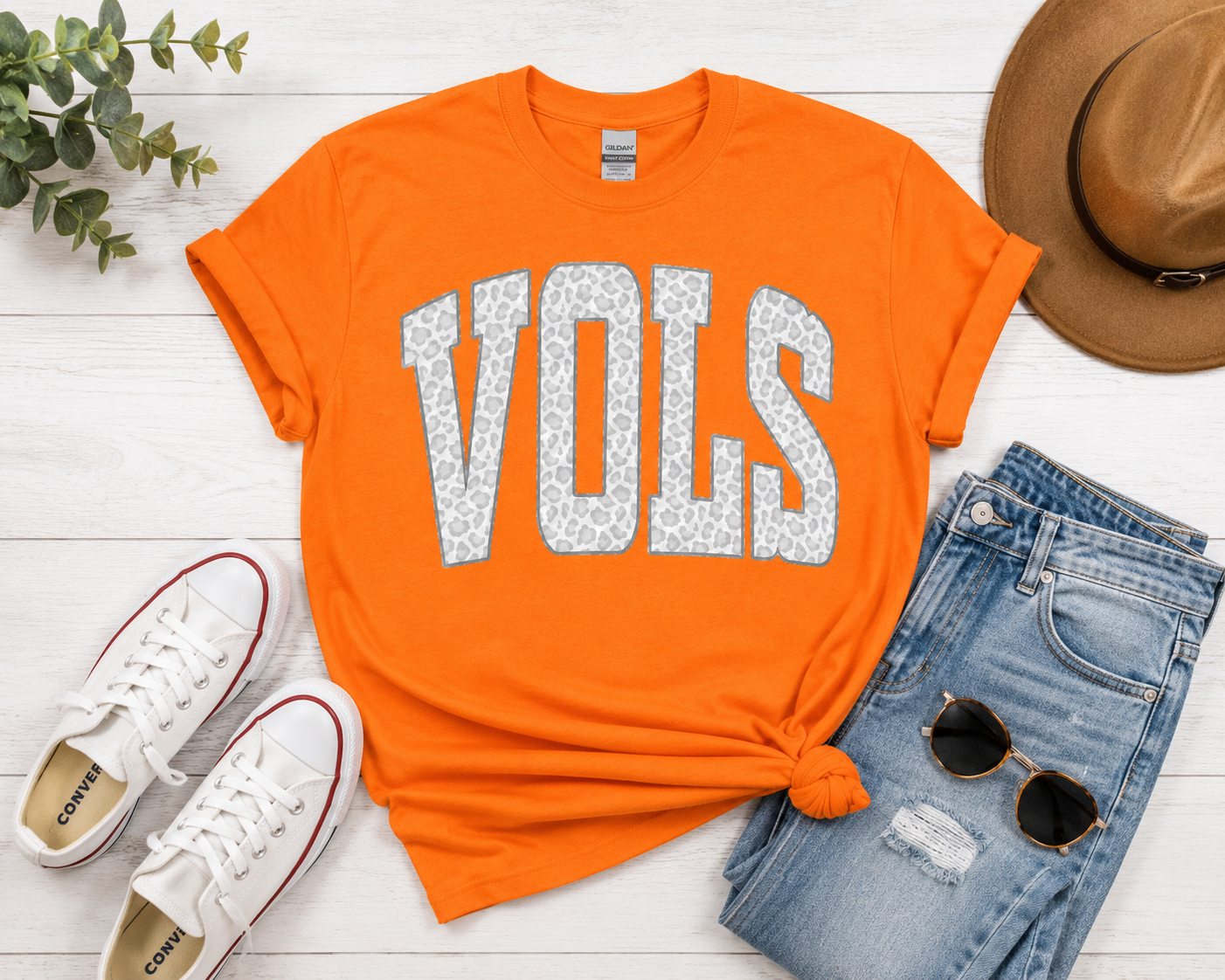 White Leopard VOLS Game Day Tee - Tennessee Orange Gildan Boutique Tee