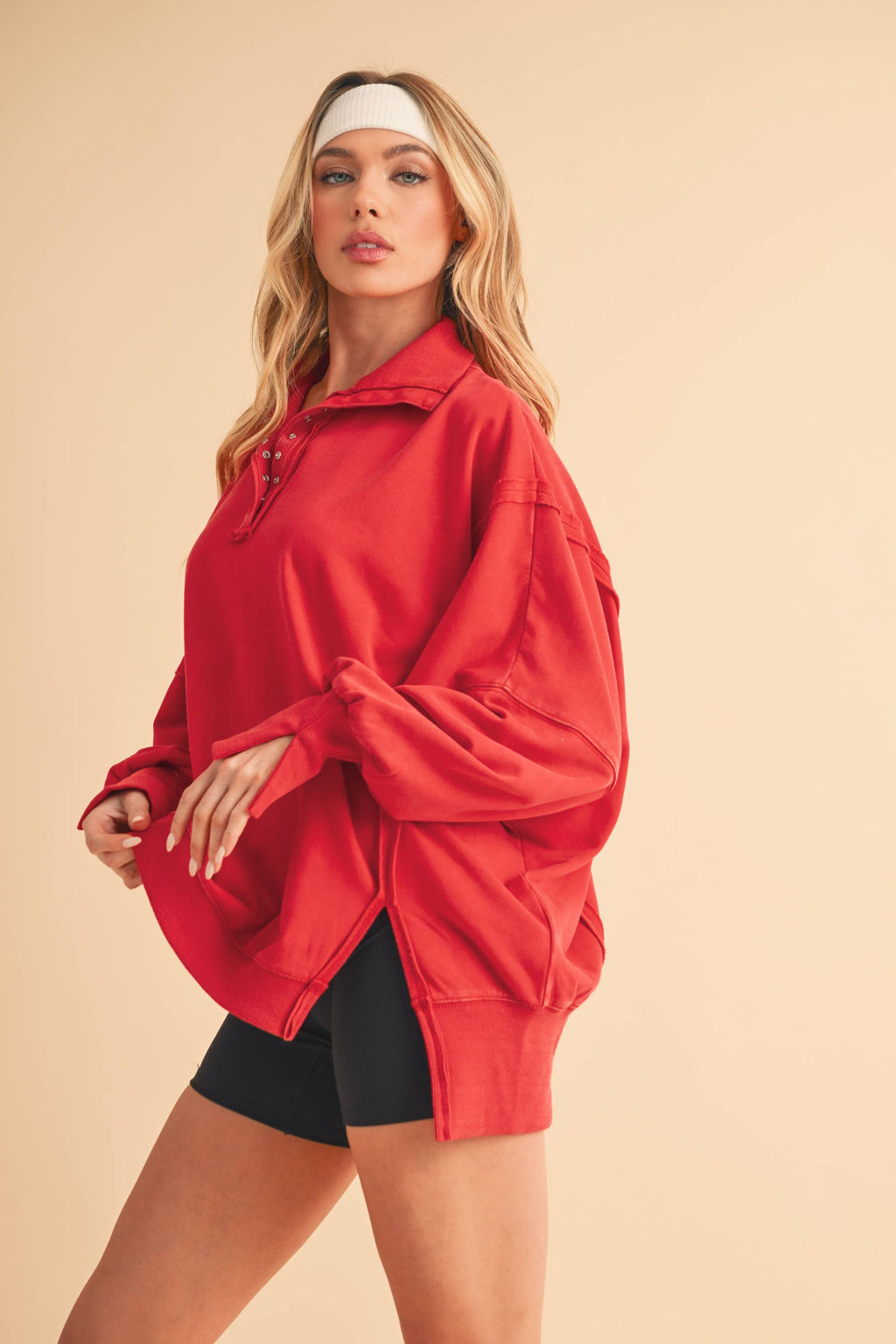 Red Tamika Henley Sweatshirt