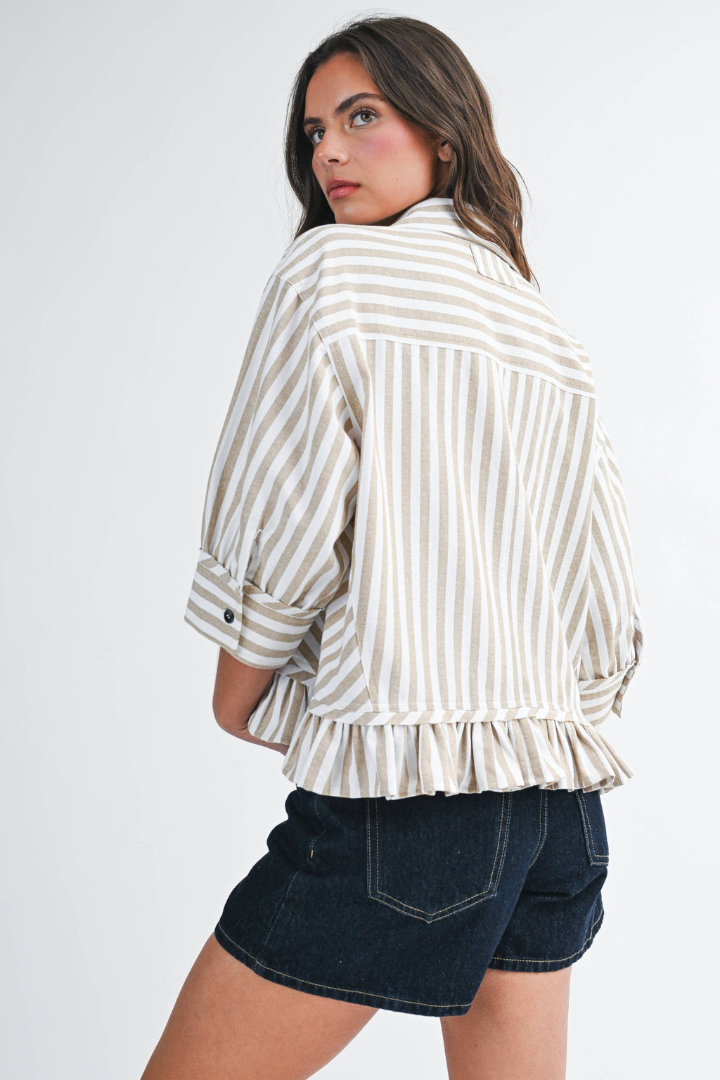 Striped Ruffle Hem Button Down