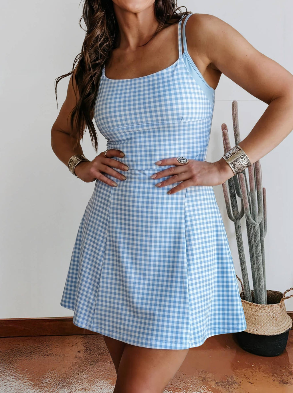 Summer Gingham Plaid Double Layered Cami Mini Dress 3pcs Set