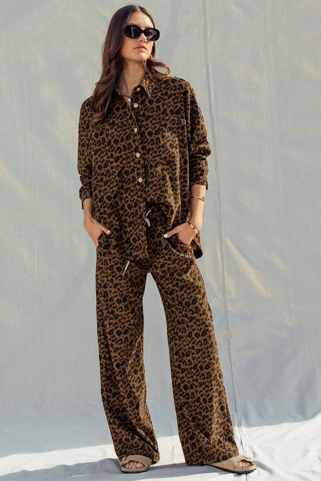 Leopard Print Set–Oversized Button-Up Shirt & Relaxed Pants