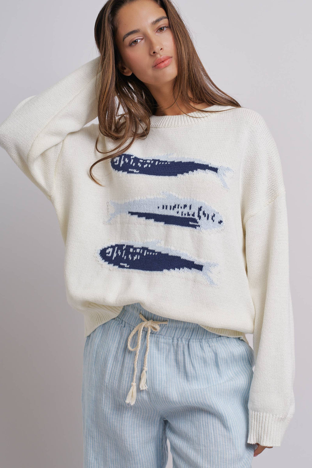 Graphic Oversized Drop-Shoulder Knit Sweater