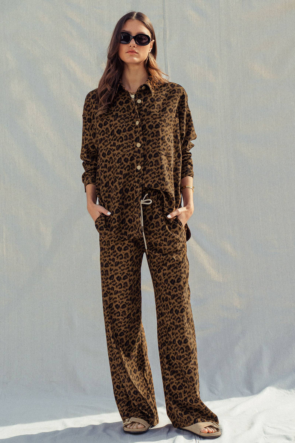 Leopard Print Set–Oversized Button-Up Shirt & Relaxed Pants