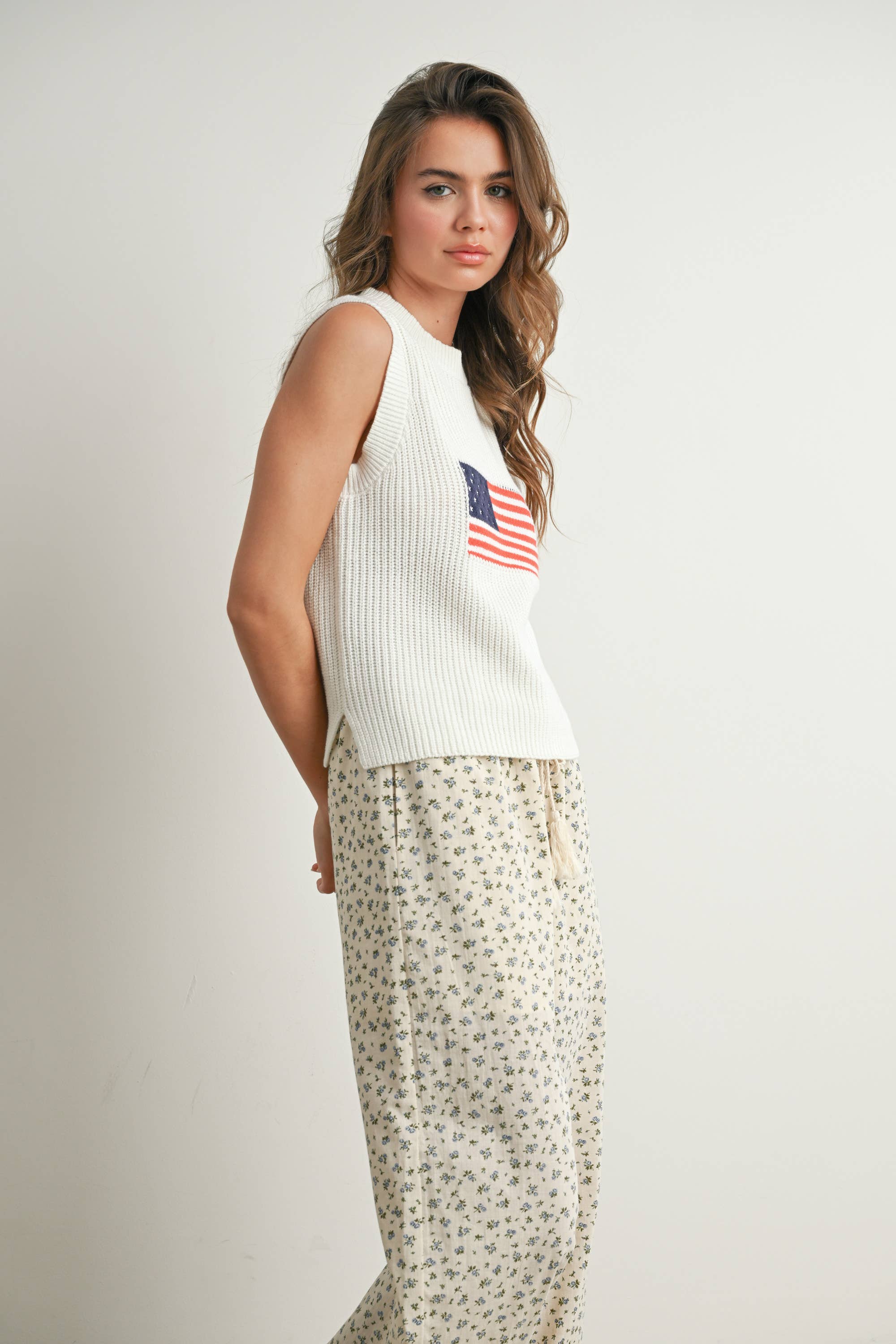 Flag Print Knitted Sleeveless Sweater - BMW7749