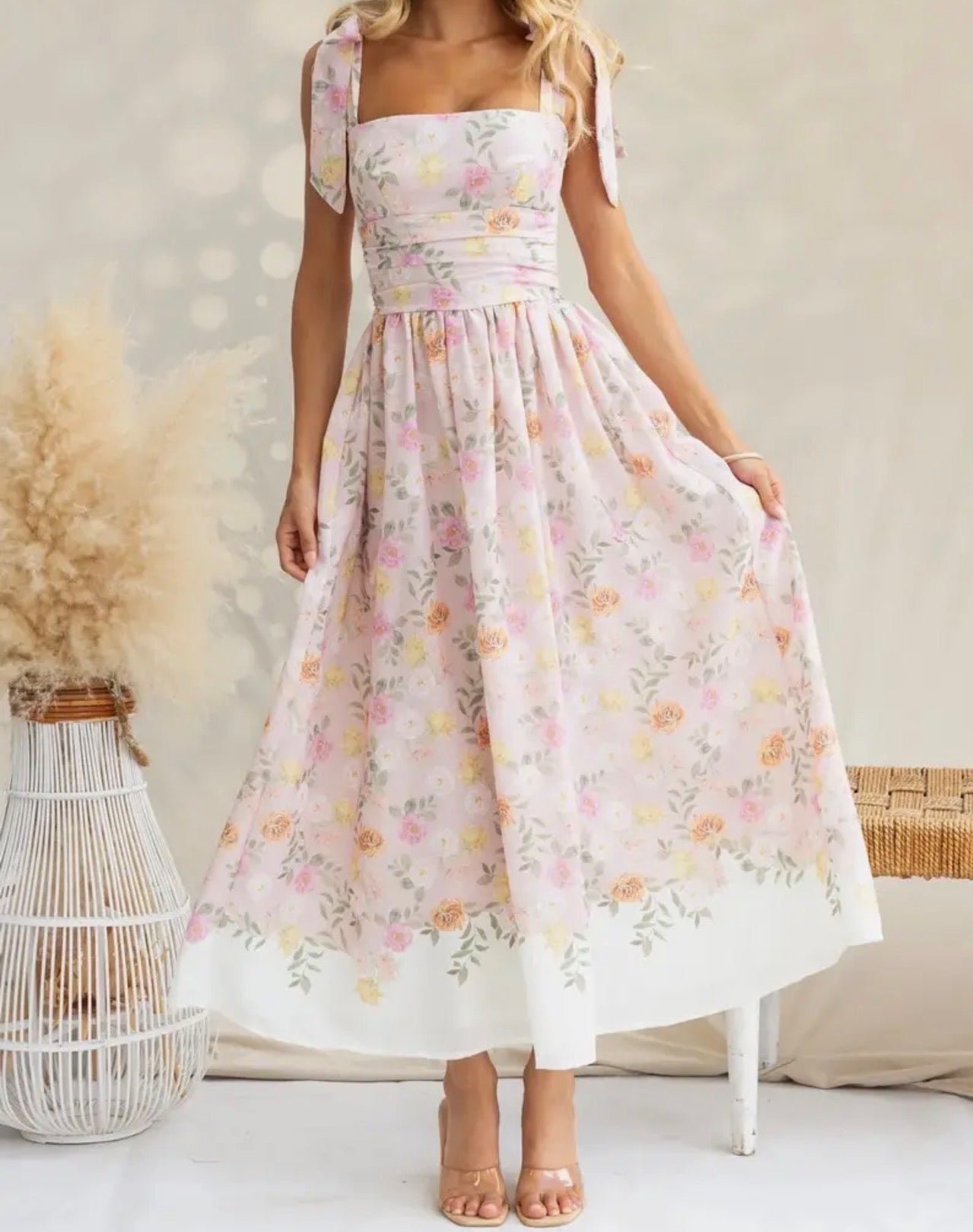 Summer French Floral Slim Suspender Dress