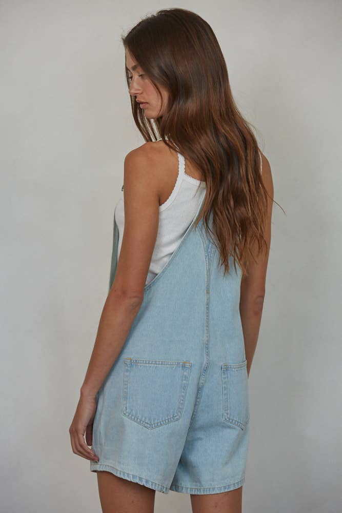 BD215 | Woven Denim Overall Shorts With Cuffs