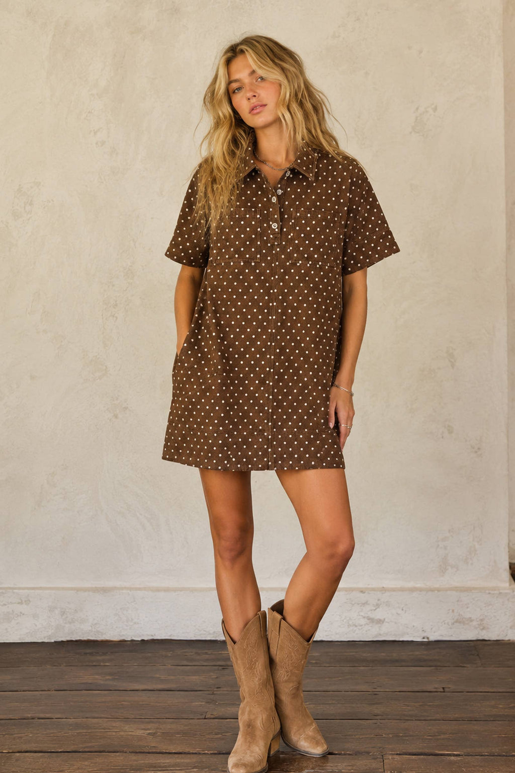 Polka Dot Denim Shirt Dress