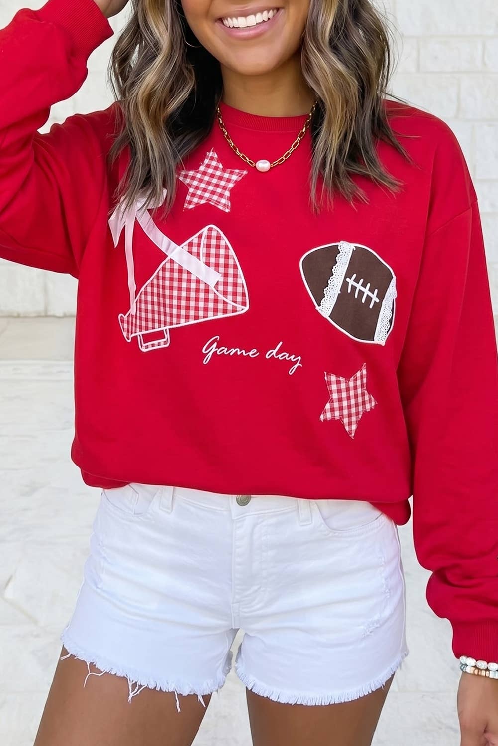 Gingham Stars Lace Applique Game Day Sweatshirt S–4X