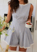 Gingham Lace Trimmed Romper – Blue and White