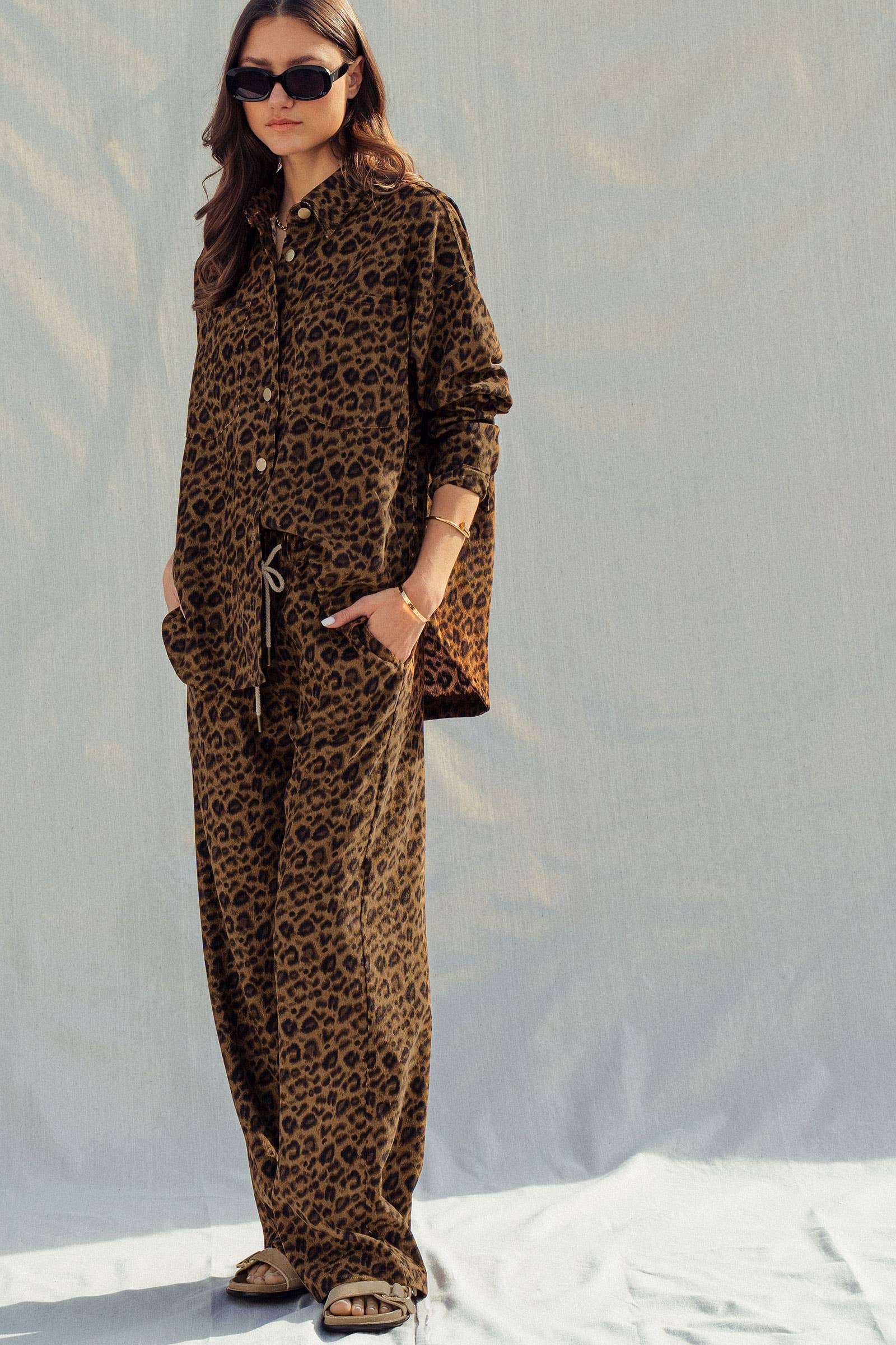 Leopard Print Set–Oversized Button-Up Shirt & Relaxed Pants