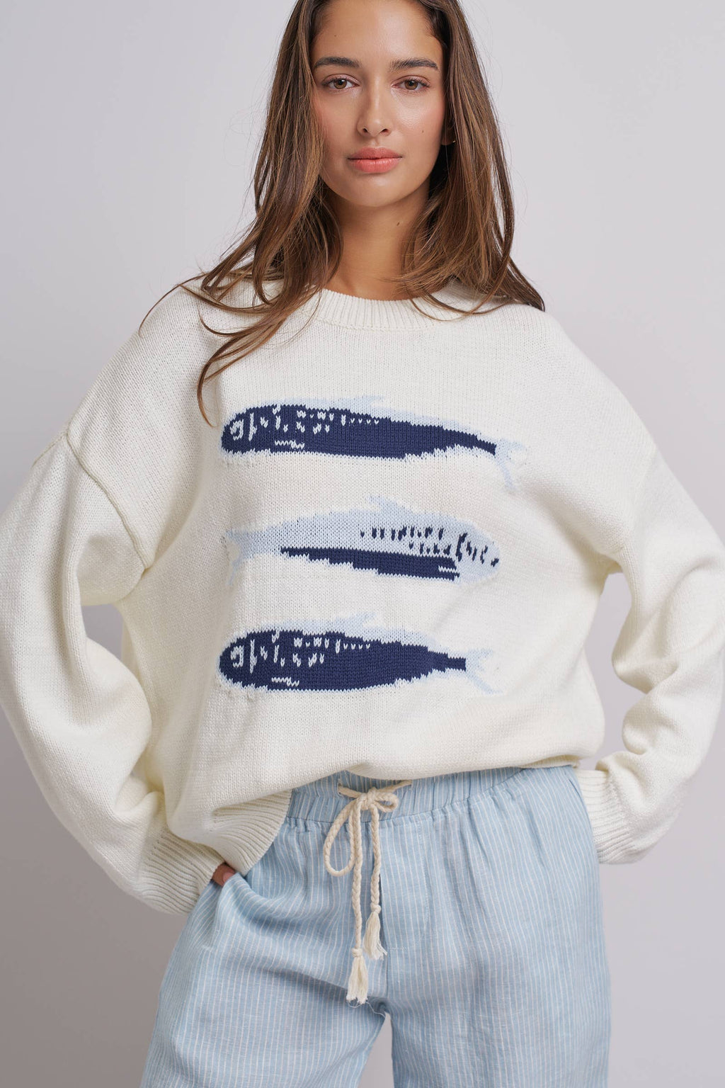 Graphic Oversized Drop-Shoulder Knit Sweater