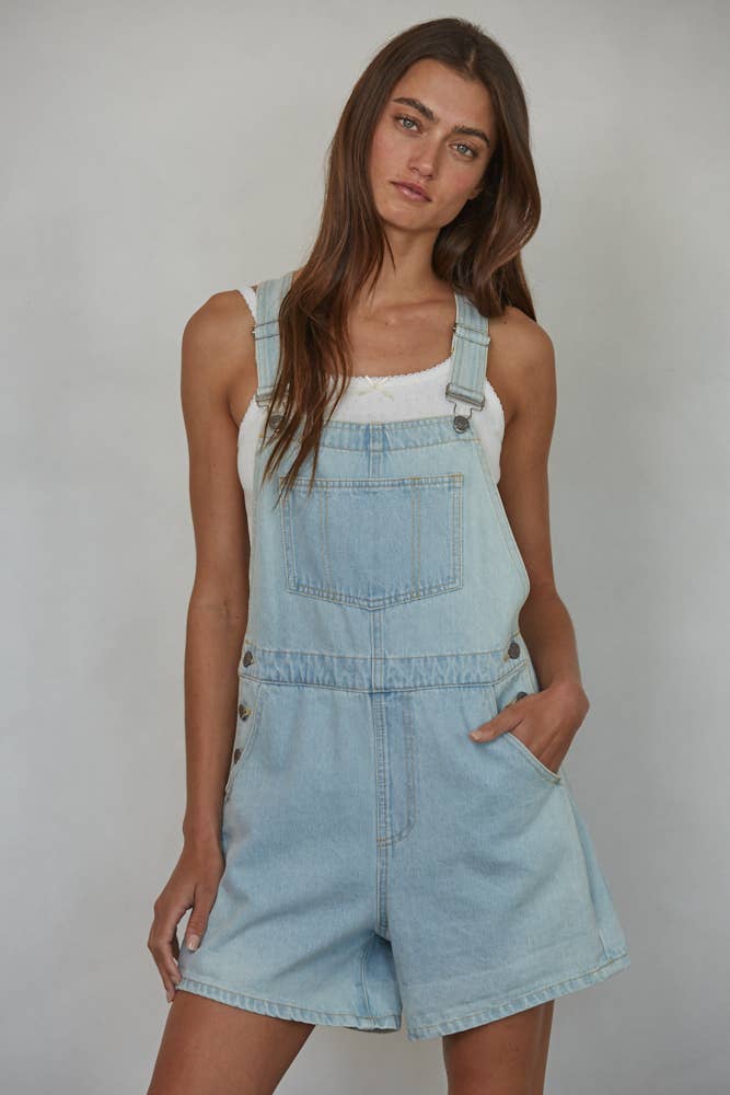 BD215 | Woven Denim Overall Shorts With Cuffs