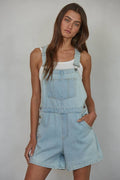 BD215 | Woven Denim Overall Shorts With Cuffs