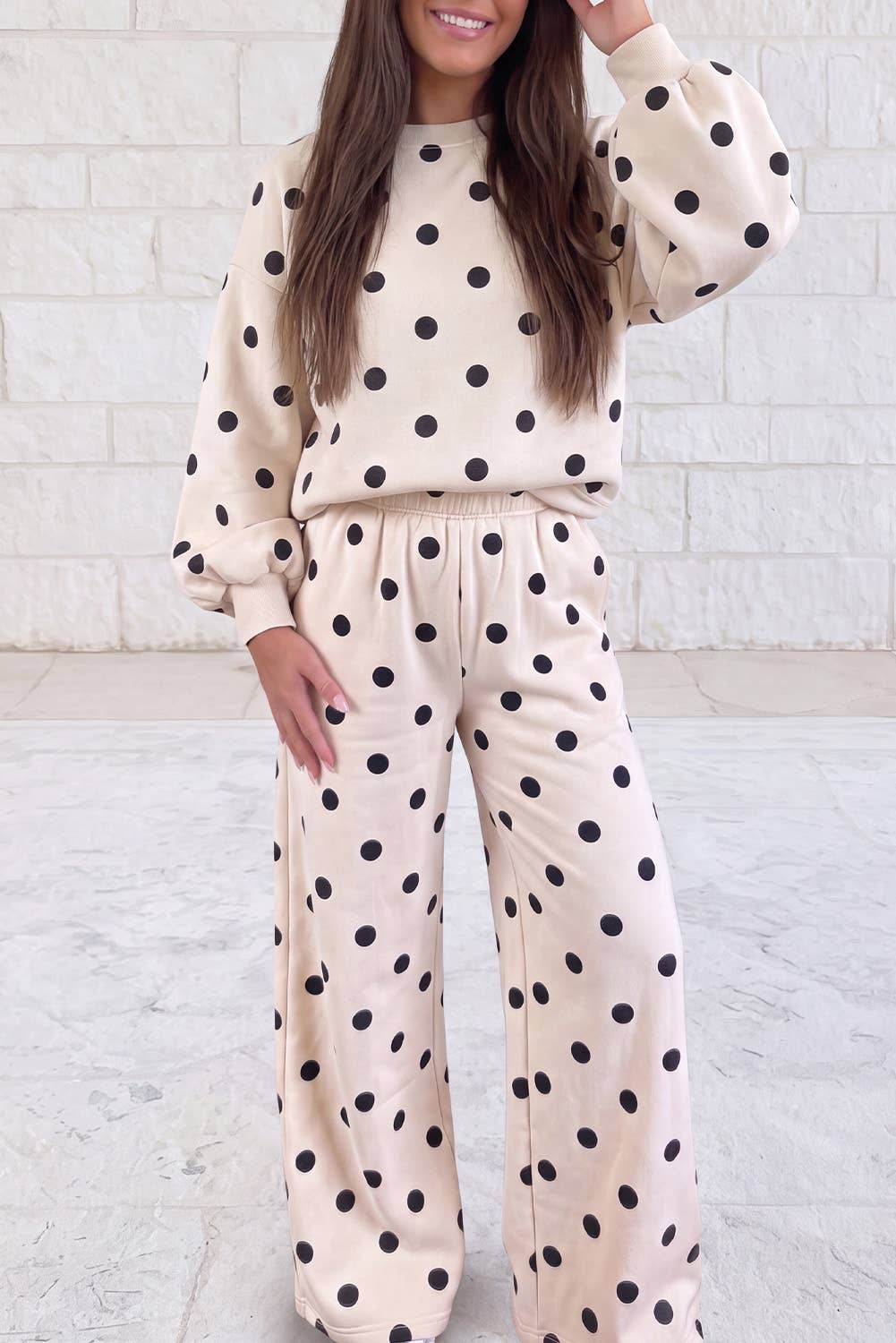 Polka Dot Long Sleeve Top and Pants 2 Pcs Set