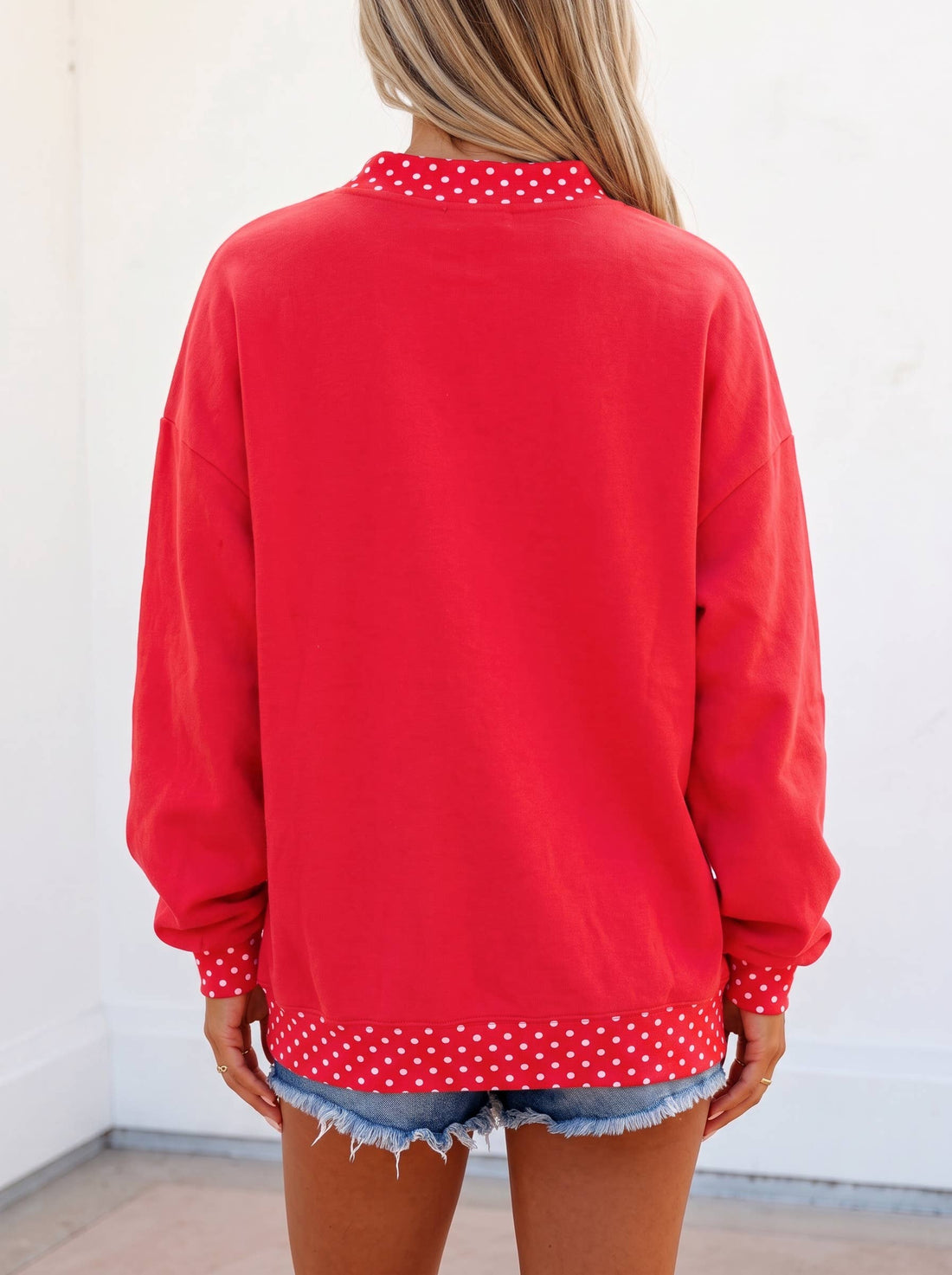 LDC Polka Dot Game Day Graphic Pullover Mock Neck Sweatshirt