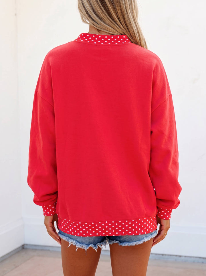 LDC Polka Dot Game Day Graphic Pullover Mock Neck Sweatshirt