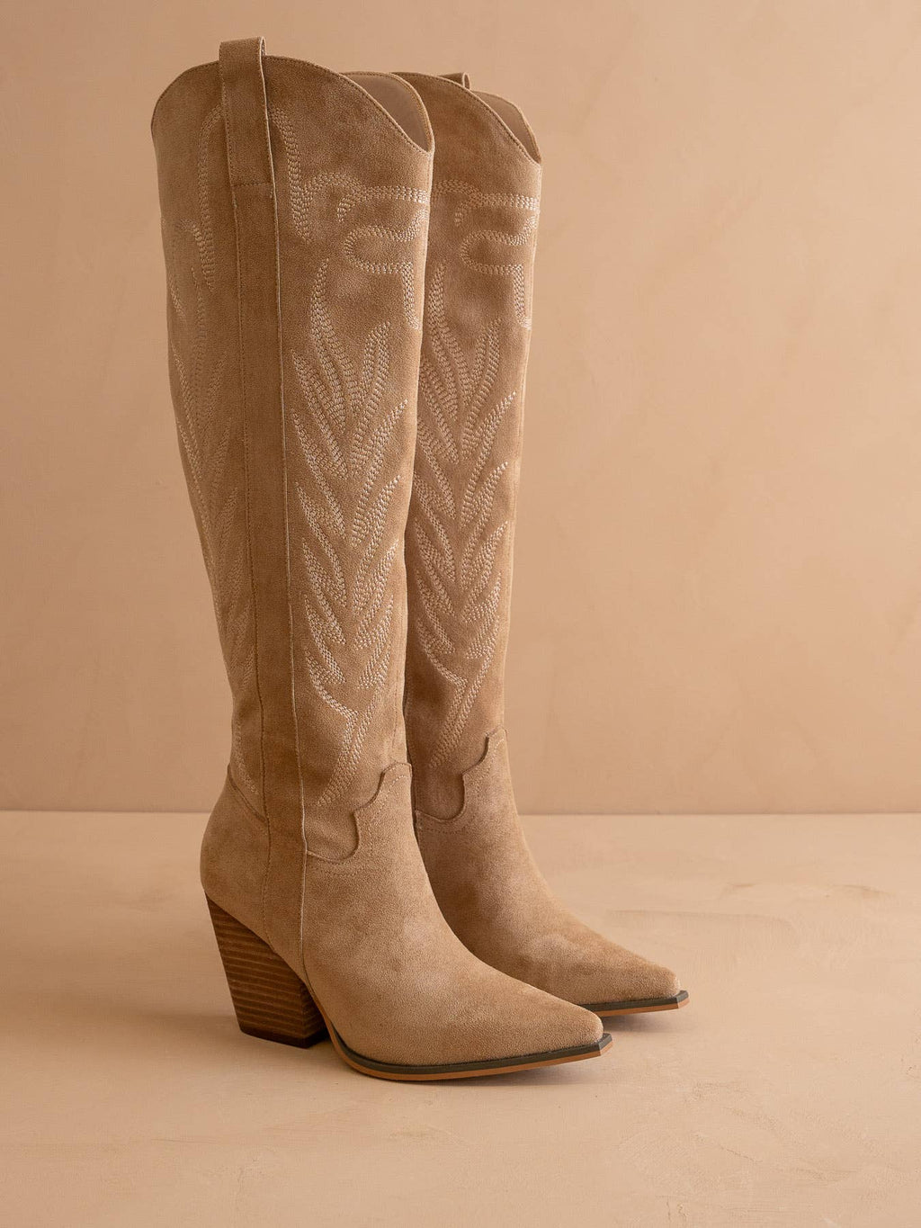 The Bronco Almond | Knee High Cowboy Western Boots