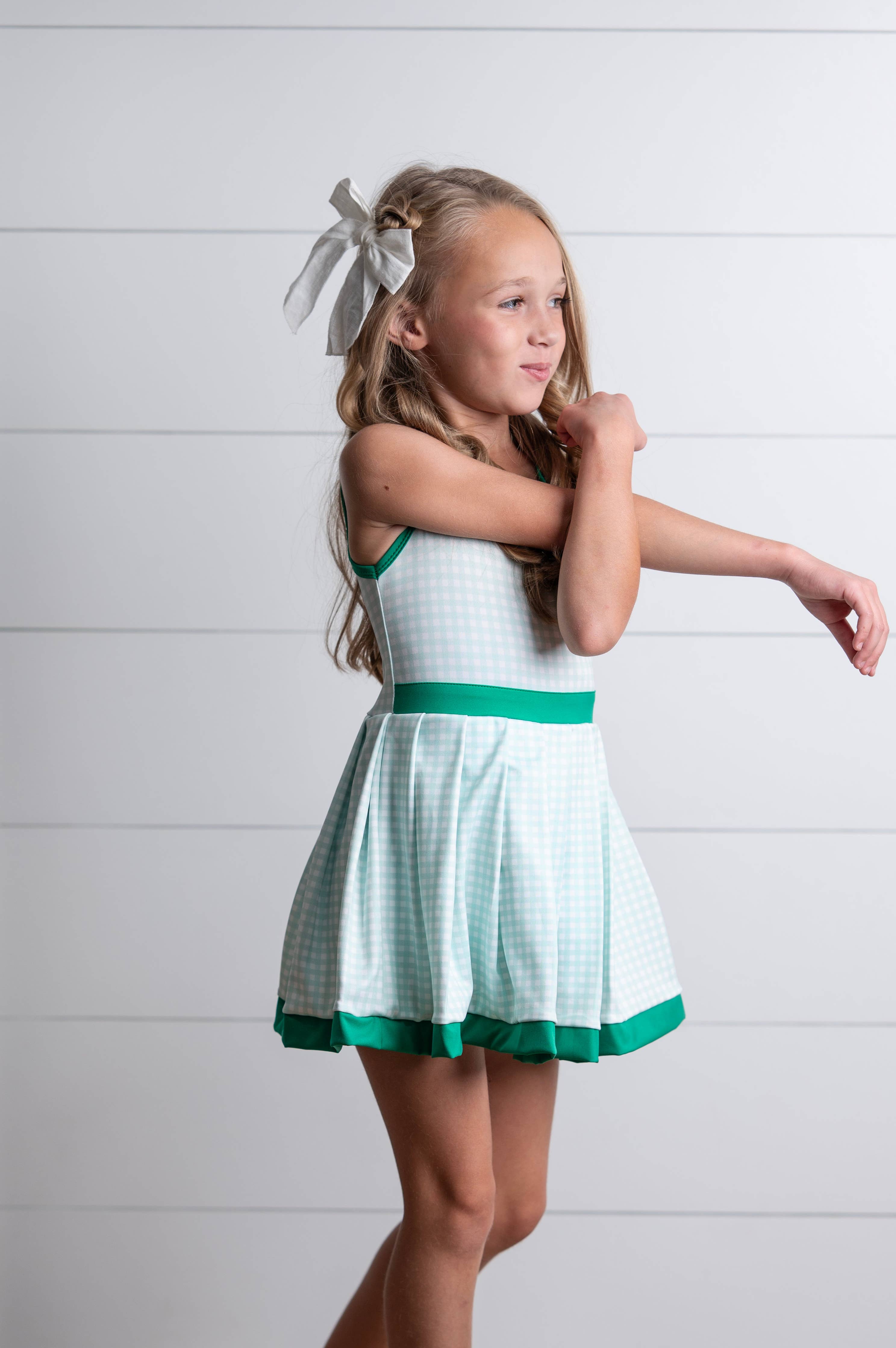 Kids Green Check Athletic Active Sport Summer Dress