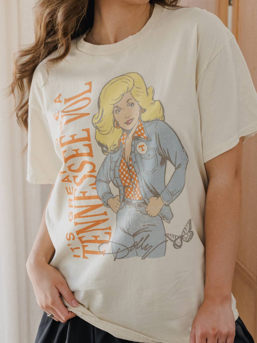 Dolly Parton Vols Game Day Mascot Off White Thrifted Tee