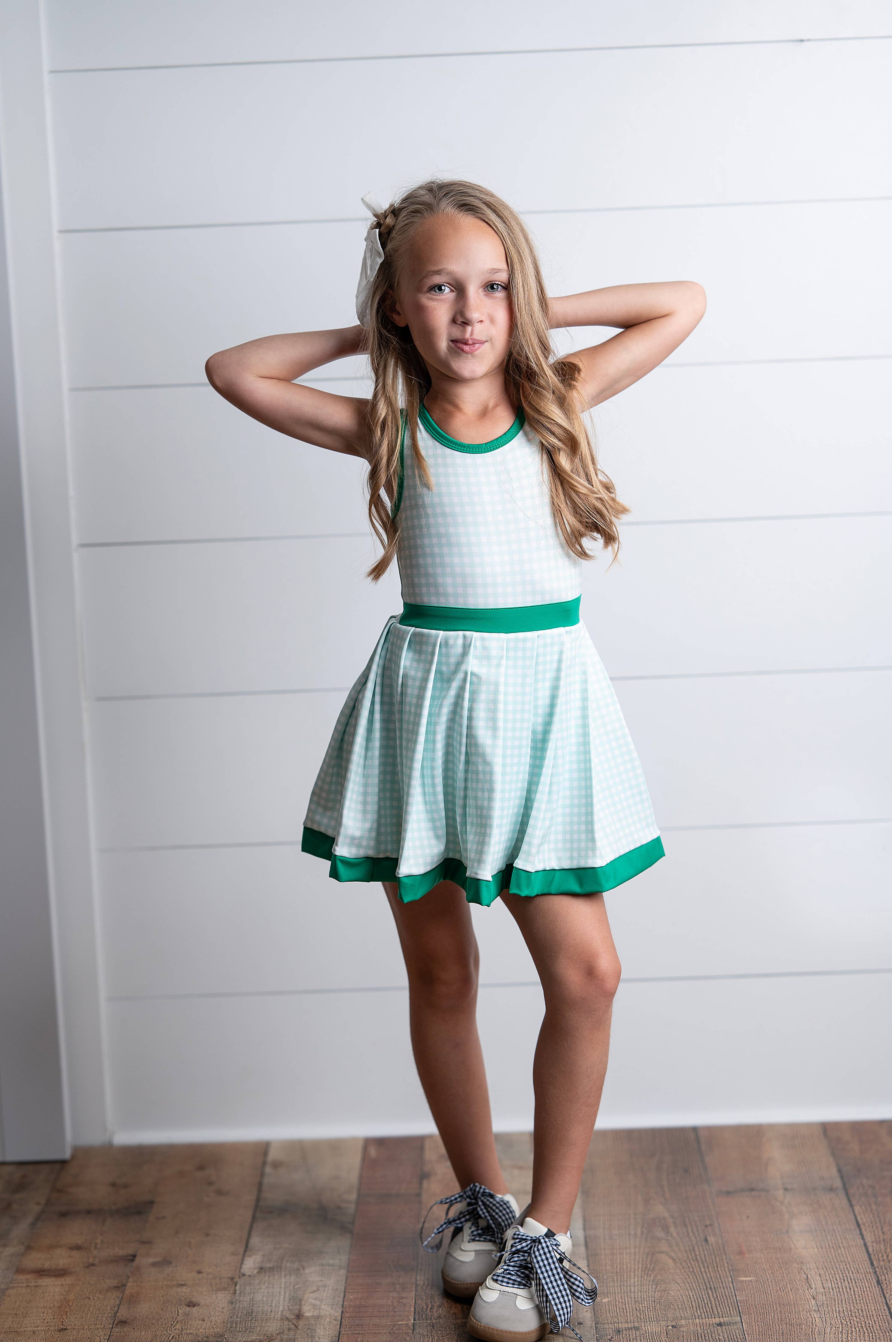 Kids Green Check Athletic Active Sport Summer Dress