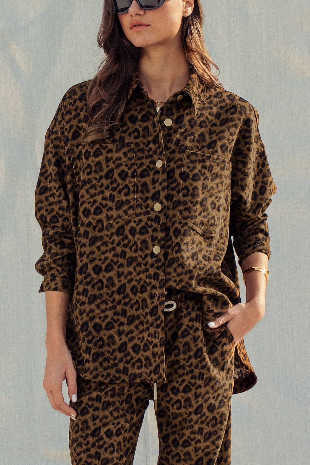 Leopard Print Set–Oversized Button-Up Shirt & Relaxed Pants