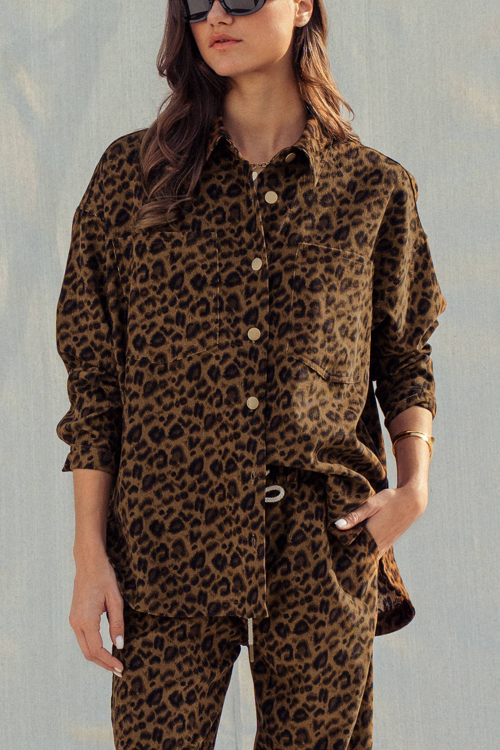 Leopard Print Set–Oversized Button-Up Shirt & Relaxed Pants