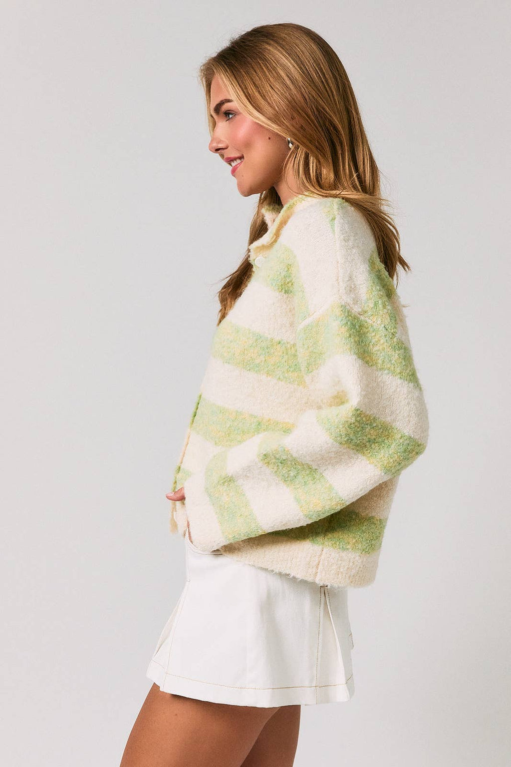 HIGH NECK STRIPE CARDIGAN