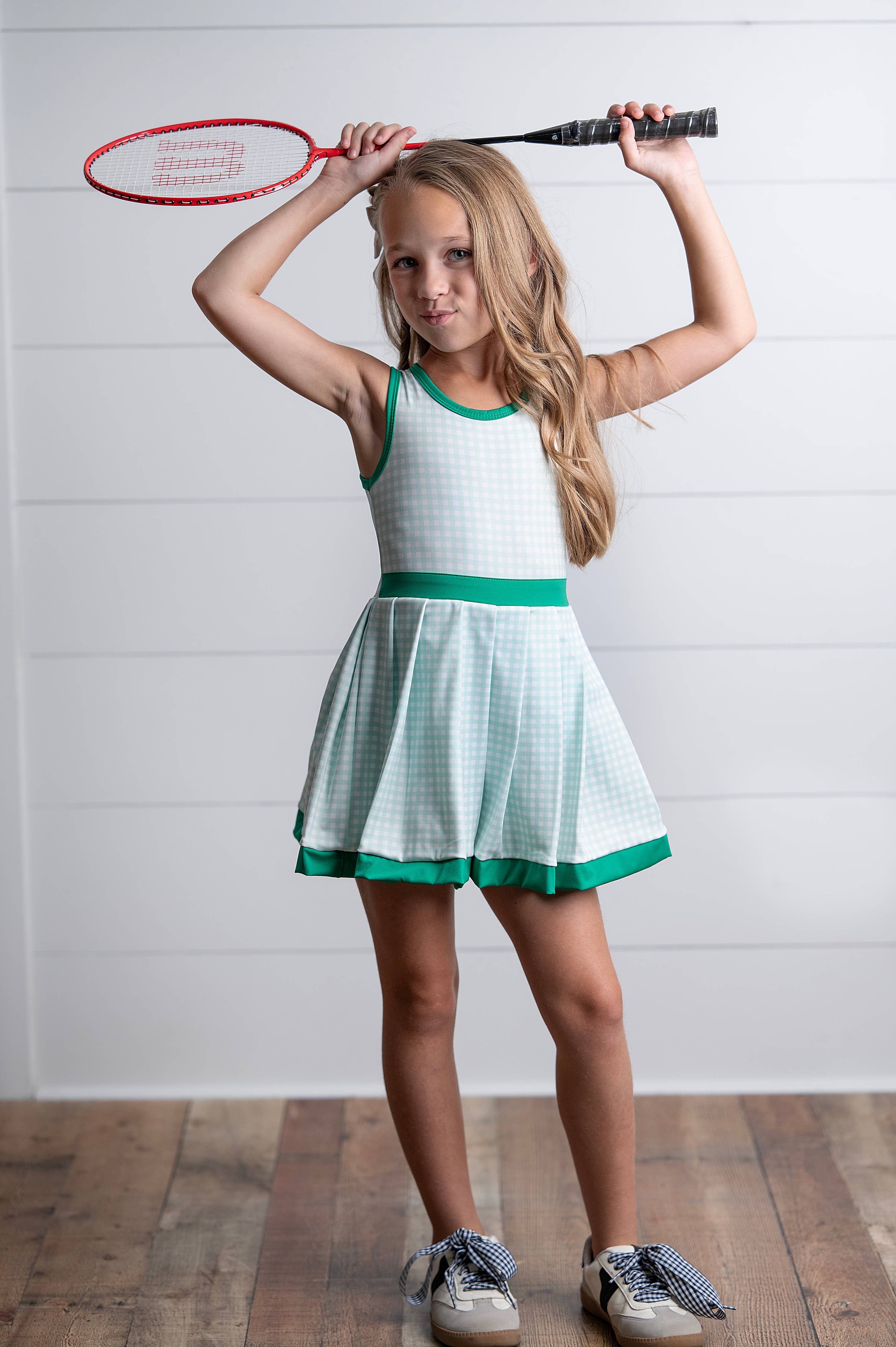 Kids Green Check Athletic Active Sport Summer Dress