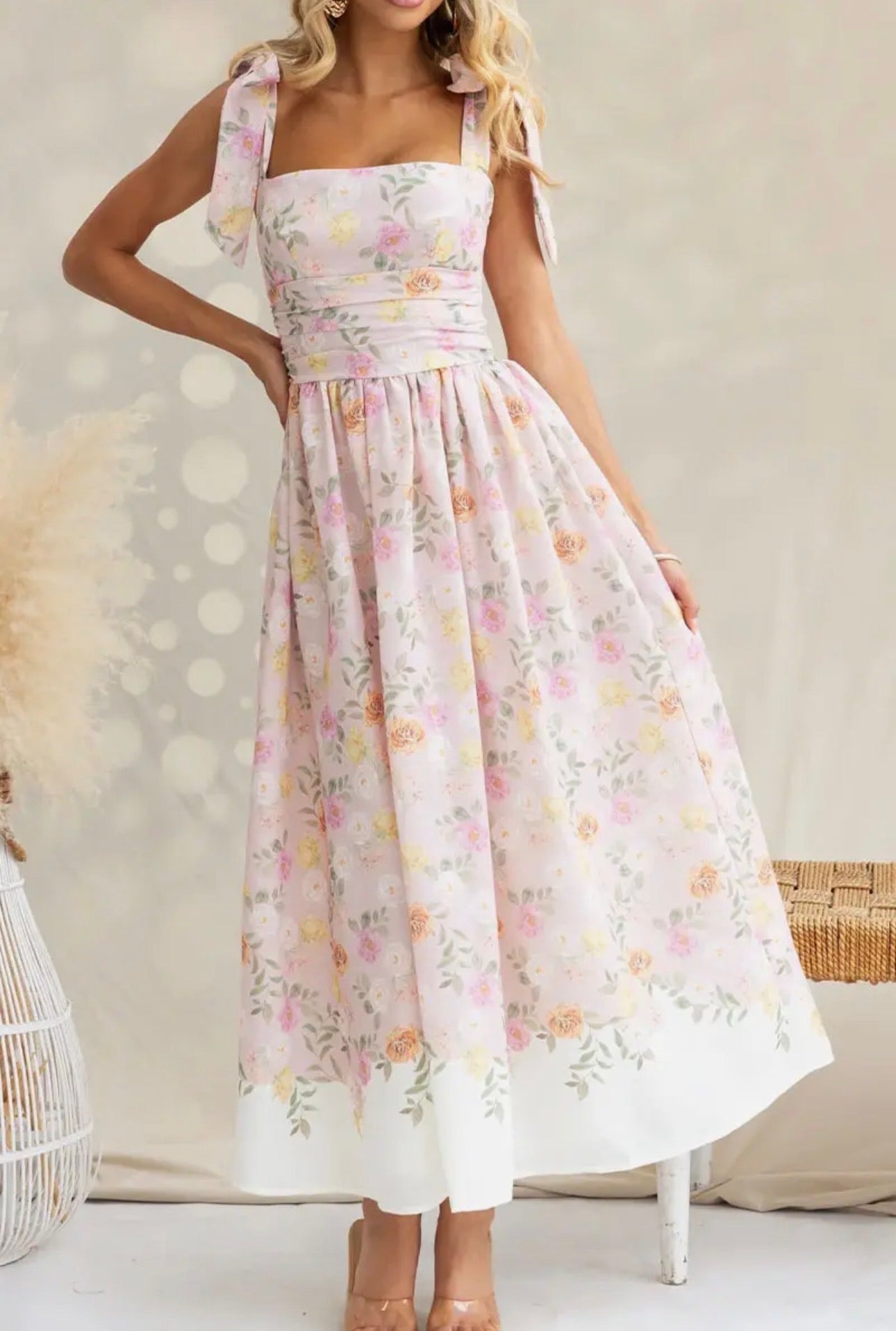 Summer French Floral Slim Suspender Dress