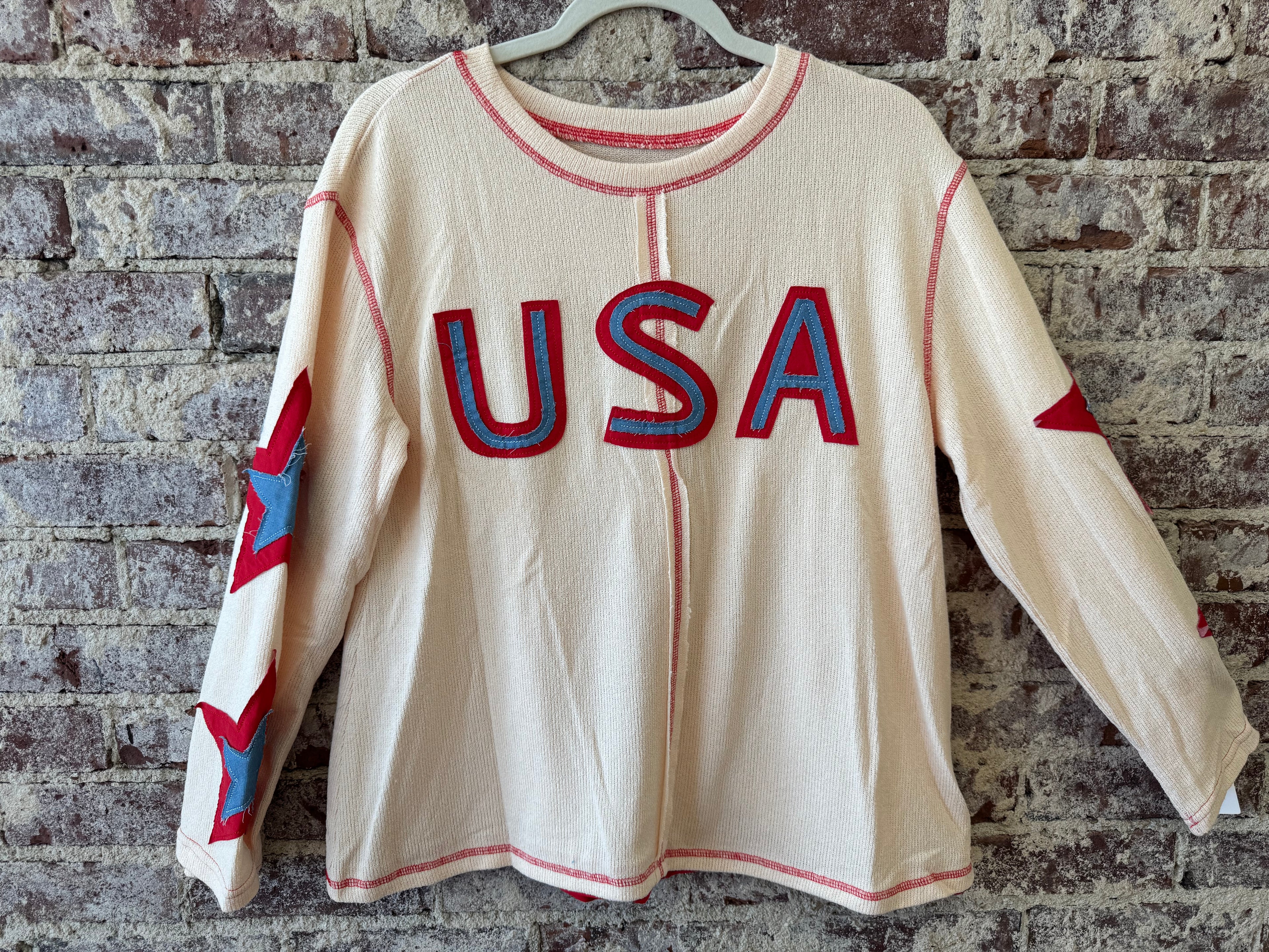 USA star sleeve sweater