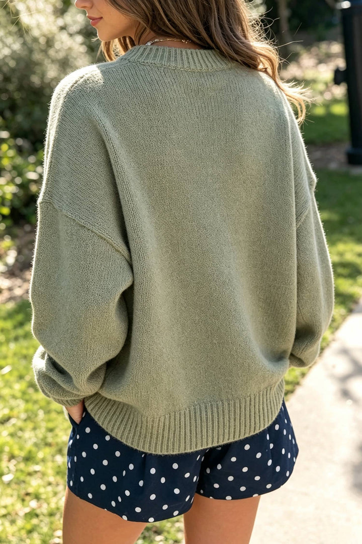 LDC Mallard Pattern Round Neck Drop Shoulder Knit Sweater