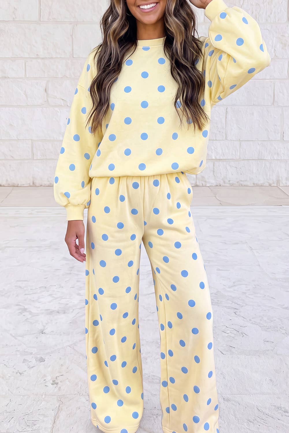 Polka Dot Long Sleeve Top and Pants 2 Pcs Set