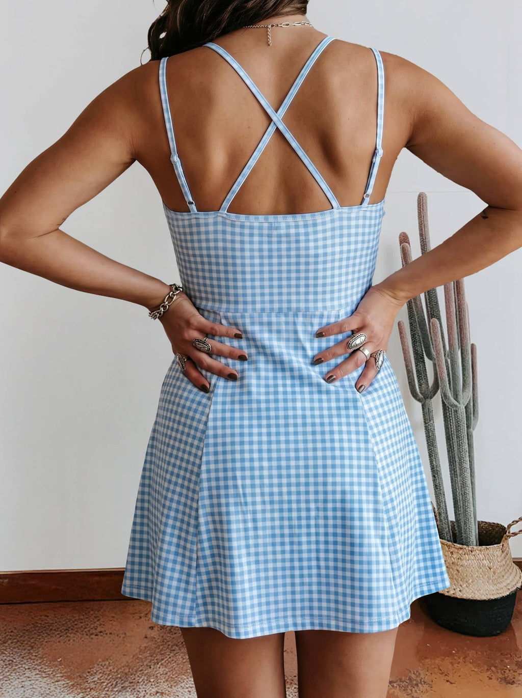Summer Gingham Plaid Double Layered Cami Mini Dress 3pcs Set