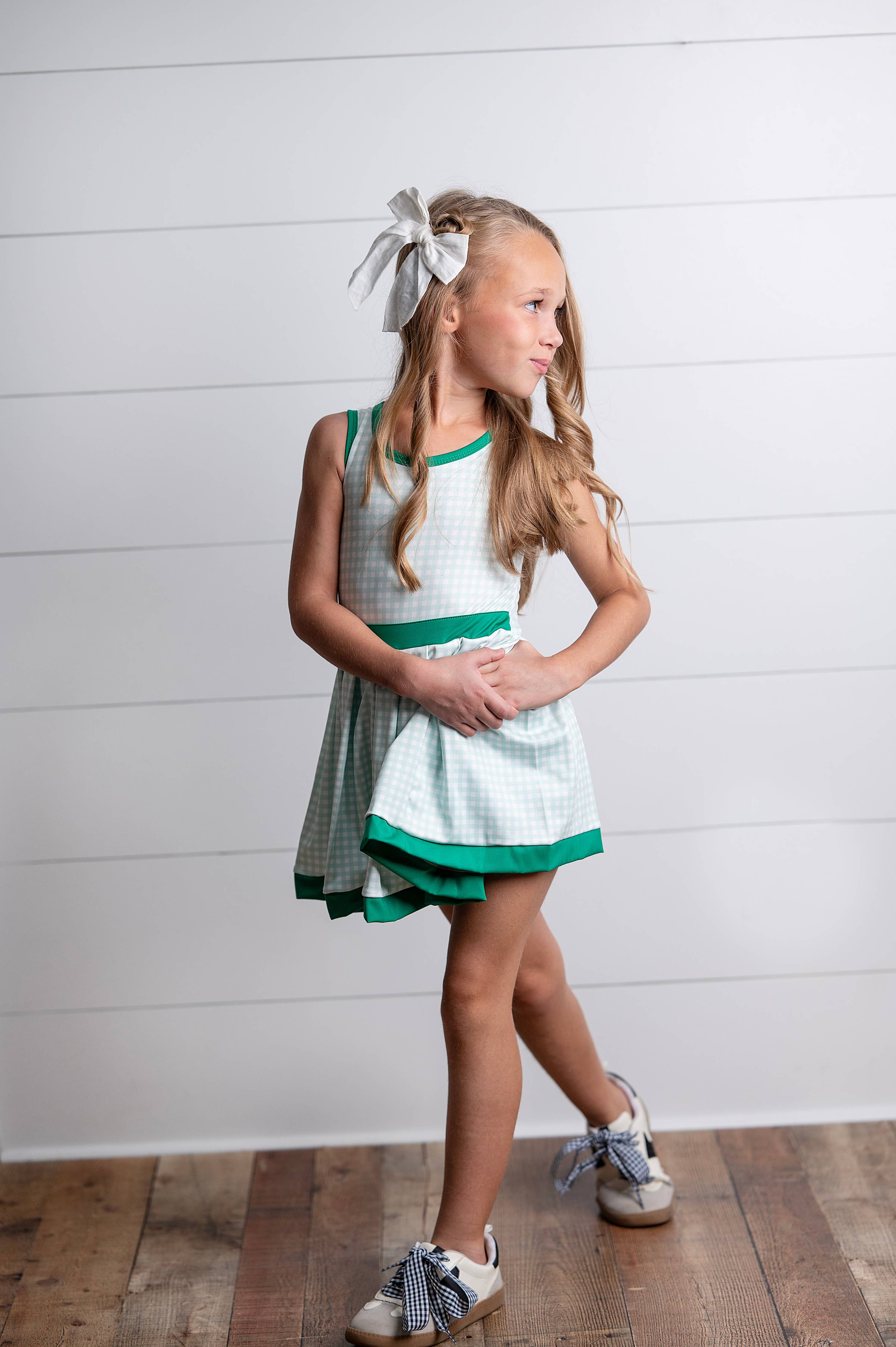 Kids Green Check Athletic Active Sport Summer Dress