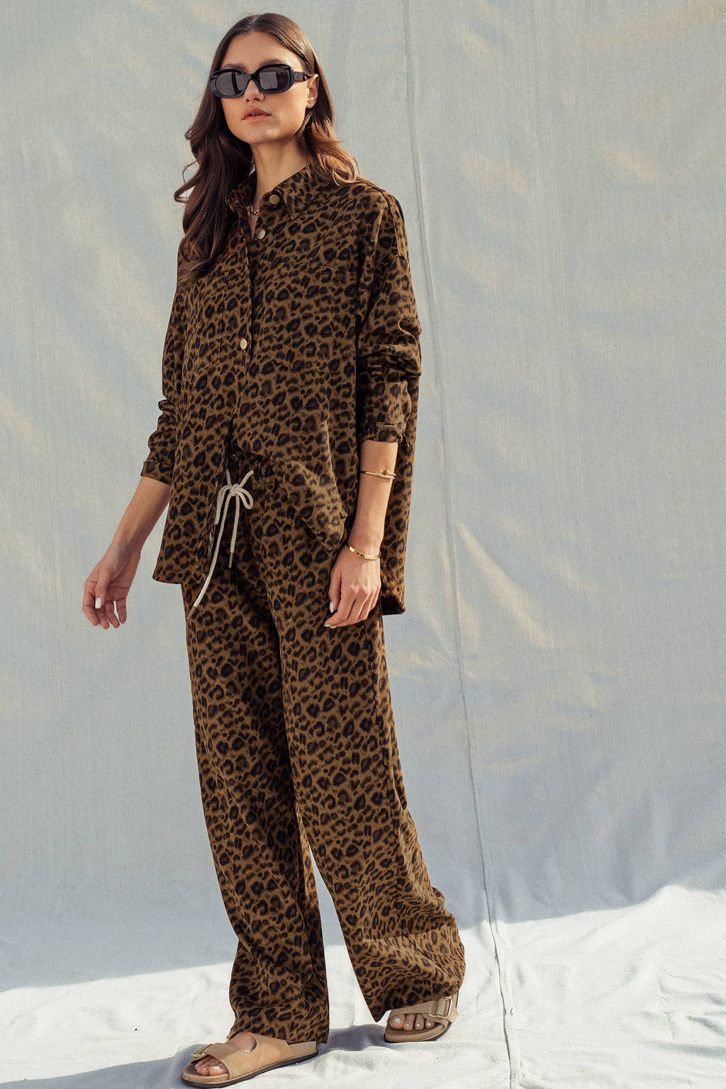 Leopard Print Set–Oversized Button-Up Shirt & Relaxed Pants