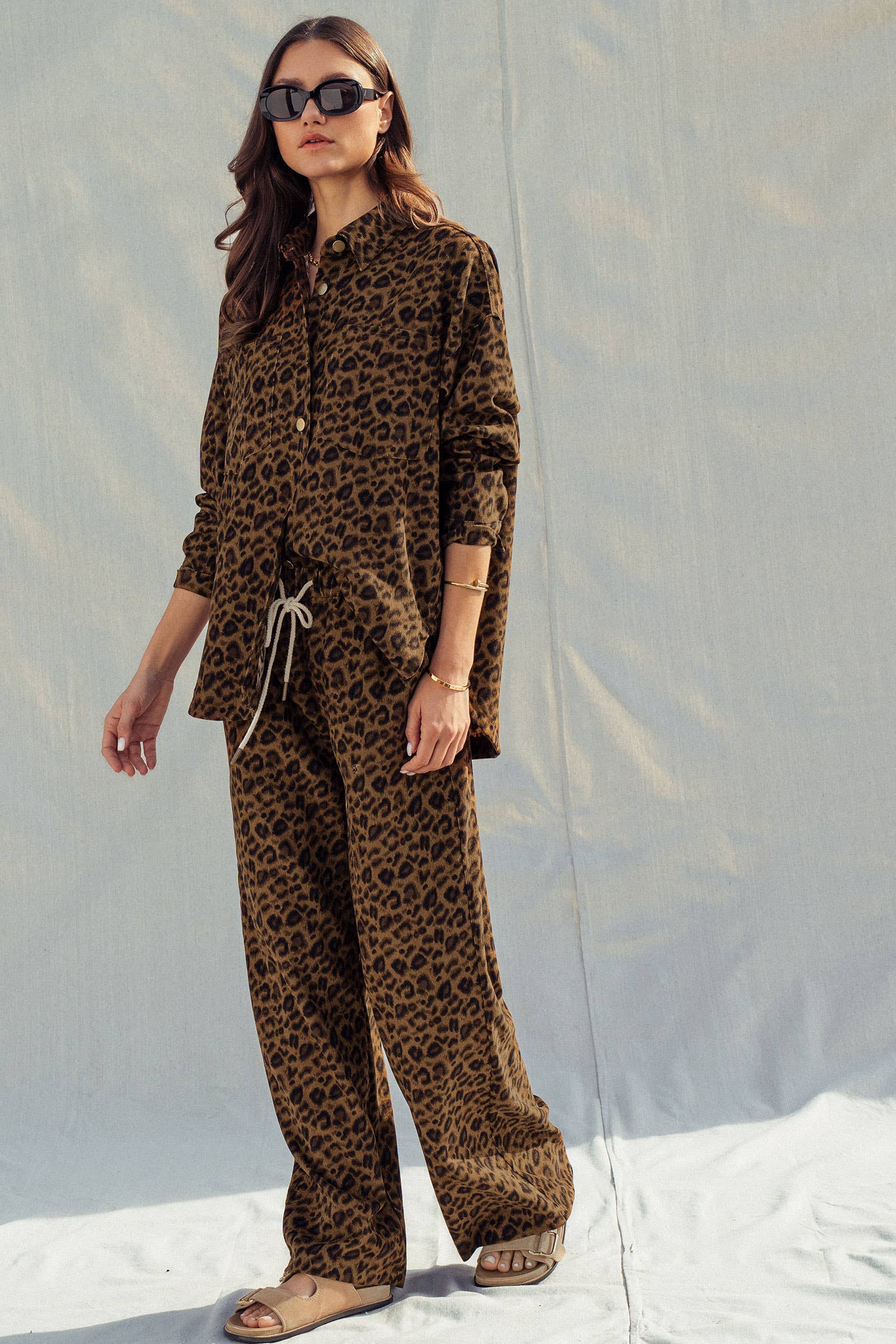 Leopard Print Set–Oversized Button-Up Shirt & Relaxed Pants