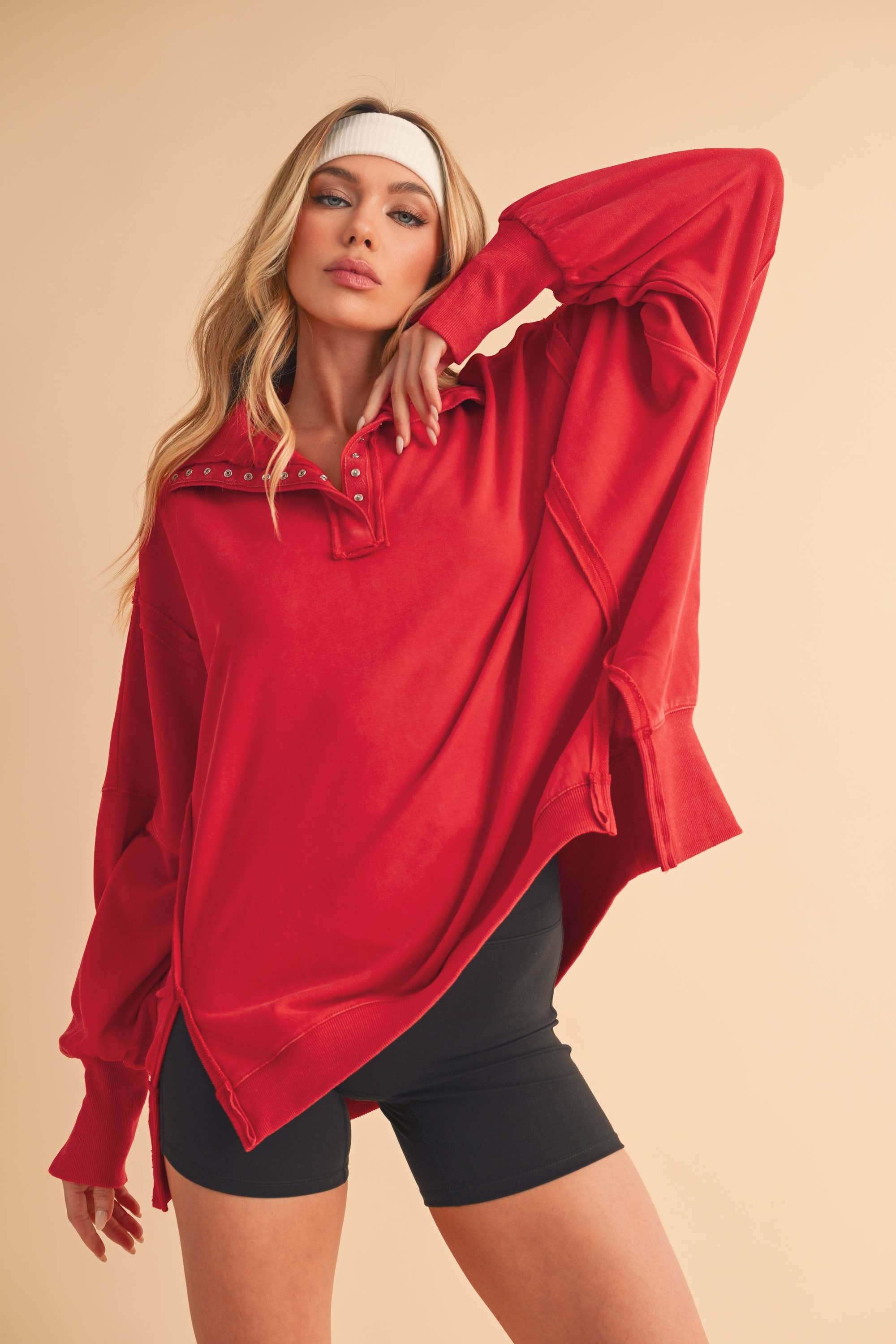 Red Tamika Henley Sweatshirt