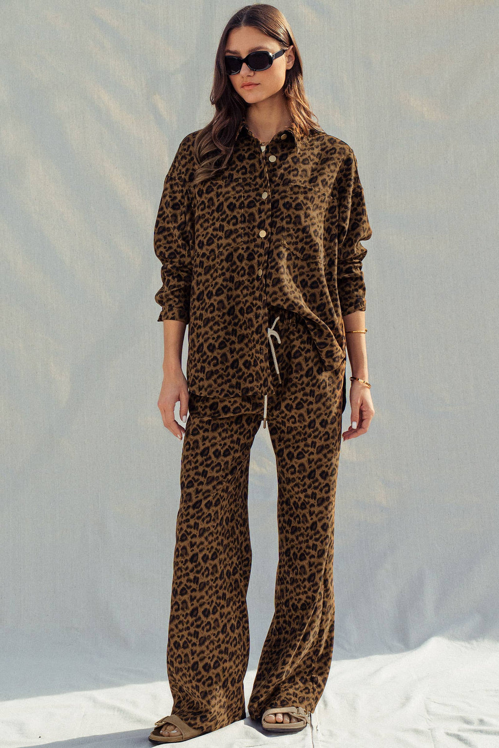 Leopard Print Set–Oversized Button-Up Shirt & Relaxed Pants