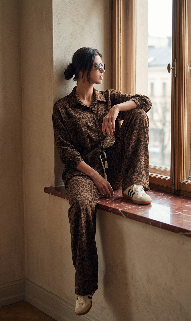 Leopard Print Set–Oversized Button-Up Shirt & Relaxed Pants