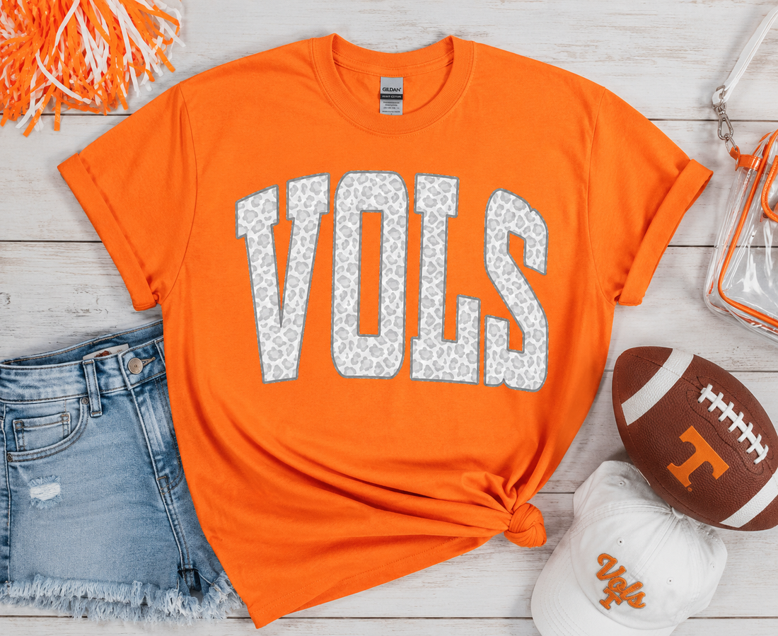White Leopard VOLS Game Day Tee - Tennessee Orange Gildan Boutique Tee