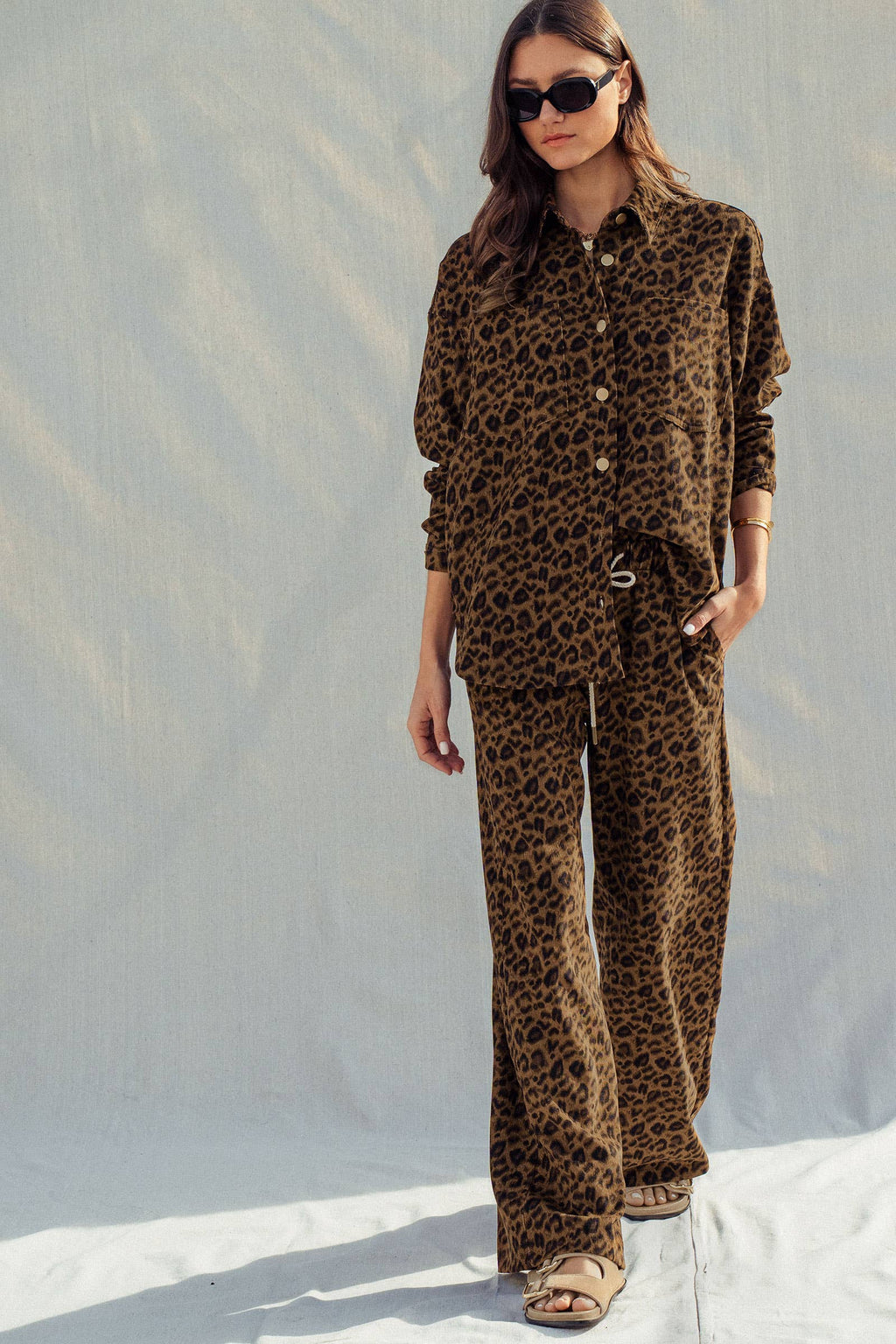 Leopard Print Set–Oversized Button-Up Shirt & Relaxed Pants
