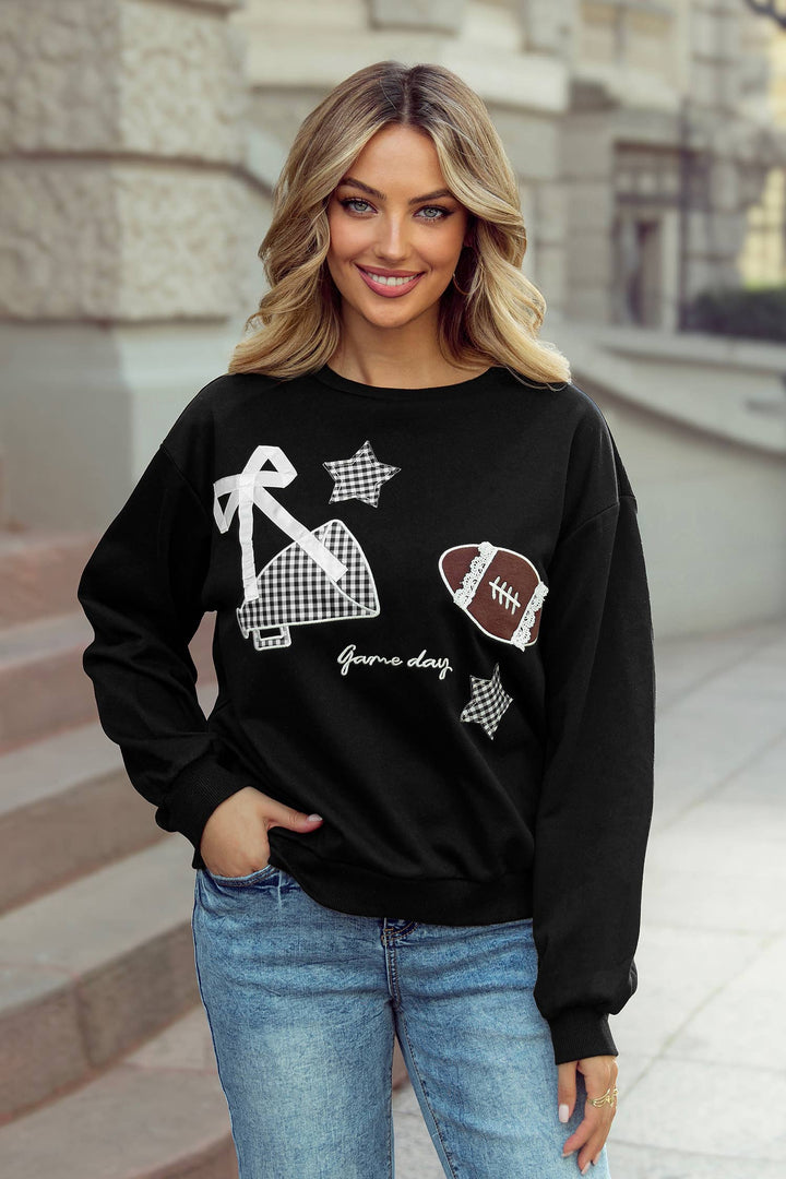Gingham Stars Lace Applique Game Day Sweatshirt S–4X