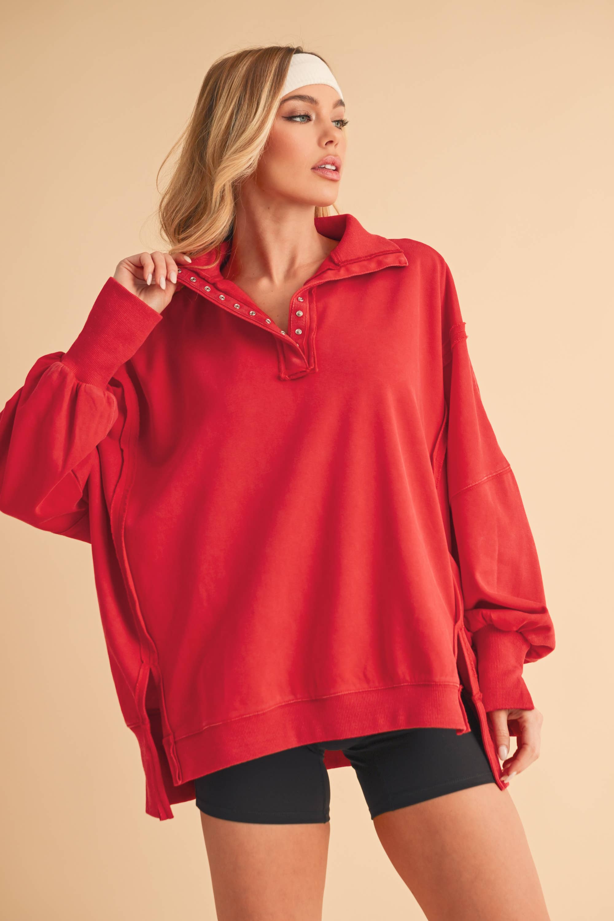 Red Tamika Henley Sweatshirt