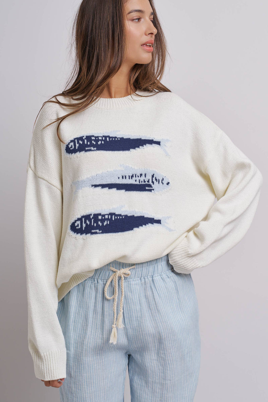 Graphic Oversized Drop-Shoulder Knit Sweater