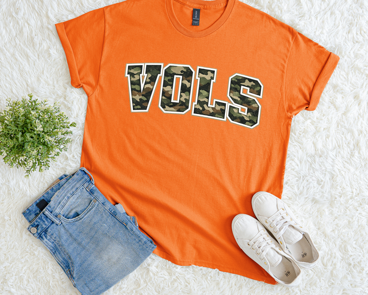 Camo VOLS Game Day Graphic Tee | Exclusive Tennessee Football Shirt | Orange Gildan Unisex Fit Boutique Tee
